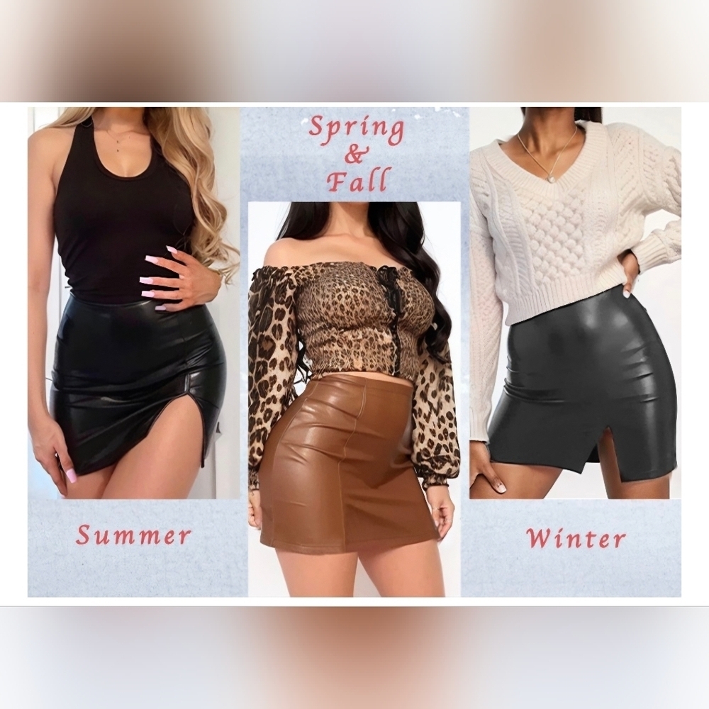MANGOPOP Womens High Waist Faux Leather Bodycon Mini #504 - Picture 9 of 12
